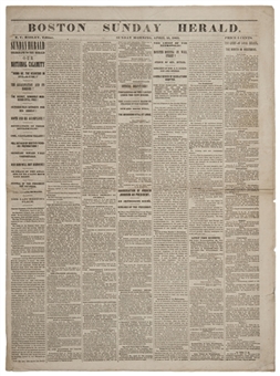 1865 Boston Herald Newspaper From April 16th, 1865 The Day After President Lincoln Was Assassinated